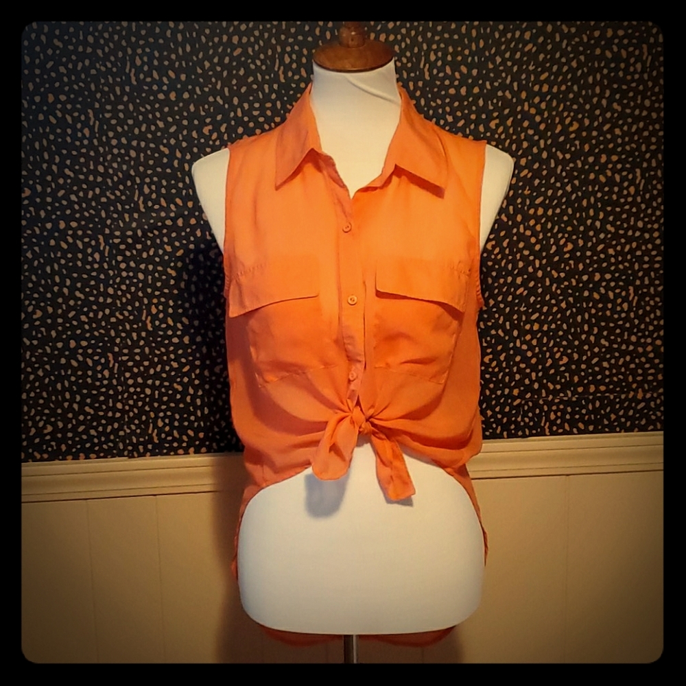 Orange Sheer Sleeveless Blouse